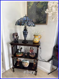 Tiffany Style Table Lamp Vintage Victorian Flair Geometric Pattern 2+1 Lighting