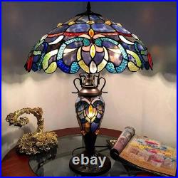 Tiffany Style Table Lamp Vintage Victorian Flair Geometric Pattern 2+1 Lighting