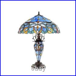 Tiffany Style Table Lamp Vintage Victorian Flair Geometric Pattern 2+1 Lighting Tiffany Style Table Lamp Vintage Victorian Flair Geometric Pattern 2+1 Lighting