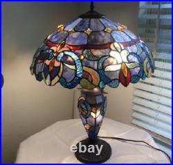 Tiffany Style Table Lamp Vintage Victorian Flair Geometric Pattern 2+1 Lighting Tiffany Style Table Lamp Vintage Victorian Flair Geometric Pattern 2+1 Lighting