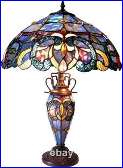 Tiffany Style Table Lamp Vintage Victorian Flair Geometric Pattern 2+1 Lighting Tiffany Style Table Lamp Vintage Victorian Flair Geometric Pattern 2+1 Lighting