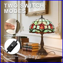 Tiffany Style Tulip Stained Glass Table Lamp Vintage Bedside Reading Light