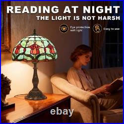 Tiffany Style Tulip Stained Glass Table Lamp Vintage Bedside Reading Light