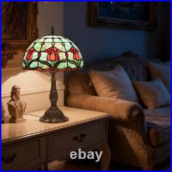 Tiffany Style Tulip Stained Glass Table Lamp Vintage Bedside Reading Light