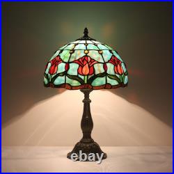 Tiffany Style Tulip Stained Glass Table Lamp Vintage Bedside Reading Light
