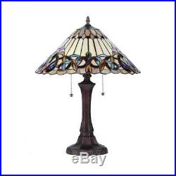 Tiffany Style Victorian 2 light Table Lamp vintage stained glass antique resin