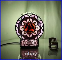 Tiffany Style Vintage Lotus Flower Stained Glass Desk Clock Table Lamp Decor
