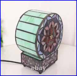 Tiffany Style Vintage Lotus Flower Stained Glass Desk Clock Table Lamp Decor Tiffany Style Vintage Lotus Flower Stained Glass Desk Clock Table Lamp Decor