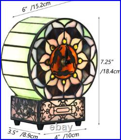 Tiffany Style Vintage Lotus Flower Stained Glass Desk Clock Table Lamp Decor