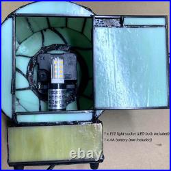 Tiffany Style Vintage Lotus Flower Stained Glass Desk Clock Table Lamp Decor