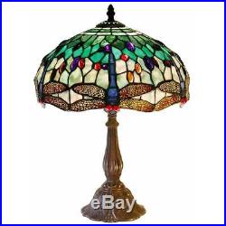 Tiffany Style Vintage Stained Glass Dragonfly Antique Copper Desk Table Lamp