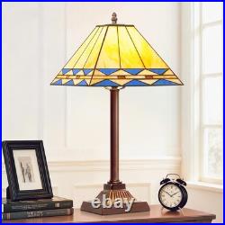 Tiffany Table Lamp with Square Stained Glass Shade, Vintage Style Desk Lamp