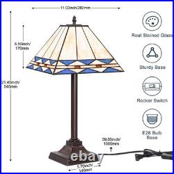 Tiffany Table Lamp with Square Stained Glass Shade, Vintage Style Desk Lamp