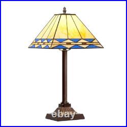 Tiffany Table Lamp with Square Stained Glass Shade, Vintage Style Desk Lamp