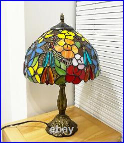 Tiffany style Vintage Stained Glass Table Lamp Rose Floral Desk Light 18 Tall