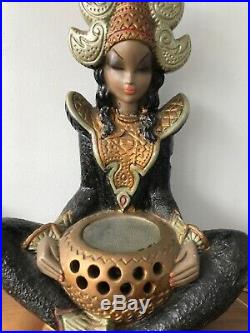 True Vintage Damaged Retro Tretchikoff Thai Lady Table Lamp Kitsch Chalkware