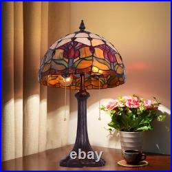 Tulip Pattern Table Lamp Tiffany 2-Lights Desk Light Home Office Study Light