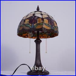 Tulip Pattern Table Lamp Tiffany 2-Lights Desk Light Home Office Study Light