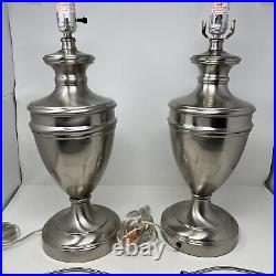 Two Vintage Steel Finished 3-Way Table Lamps Shiny