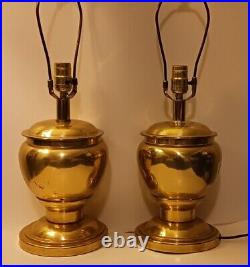 Two Vintage brass table lamps ginger jar Hollywood Regency style