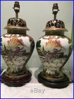 Unusual Pair Vintage Chinoiserie Style Ginger Jar Table Lamps 45 Cm Tall