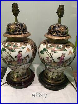 Unusual Pair Vintage Chinoiserie Style Ginger Jar Table Lamps 45 Cm Tall