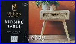 Urban Paradise Bedside Table Vintage Cane Side Table Cabinet Lamp Table -Natural