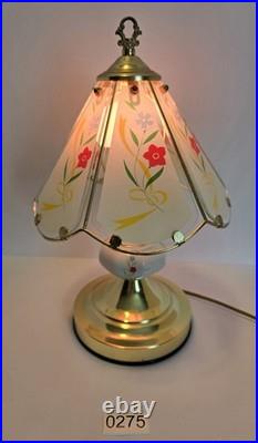 VERY UNIQUE Vintage Gold Tone Brass Lamp Floral Design Table Lamp