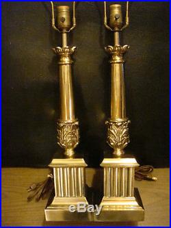 VG Vtg Pair Westwood Industries Brass Table Lamps Corinthian Column Neoclassical