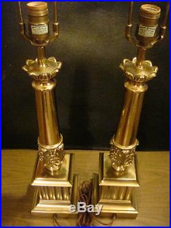 VG Vtg Pair Westwood Industries Brass Table Lamps Corinthian Column Neoclassical