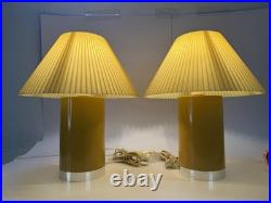 VID Vtg 70s Space Age Table Lamps Pair Mustard Yellow Pleated Shade Estate Attic
