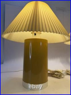 VID Vtg 70s Space Age Table Lamps Pair Mustard Yellow Pleated Shade Estate Attic