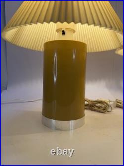 VID Vtg 70s Space Age Table Lamps Pair Mustard Yellow Pleated Shade Estate Attic