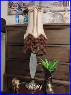 VINTAGEVICTORIAN GLASS TABLE LAMP With Beaded shade