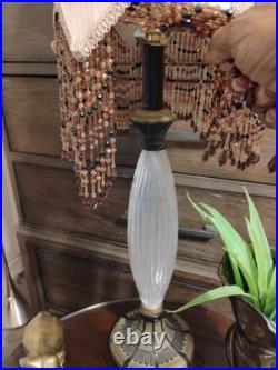 VINTAGEVICTORIAN GLASS TABLE LAMP With Beaded shade