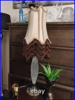 VINTAGEVICTORIAN GLASS TABLE LAMP With Beaded shade