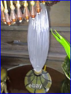 VINTAGEVICTORIAN GLASS TABLE LAMP With Beaded shade