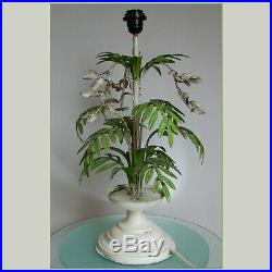 VINTAGE 60's ITALIAN TOLE PALM LEAVES LARGE TABLE LAMP SHABBY CHIC LIGHT
