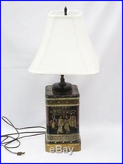 VINTAGE 60s FREDERICK COOPER CHINESE CHINOISERIE TIN TEA CANISTER LAMP