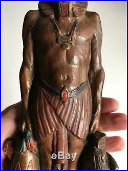 VINTAGE ART DECO ARMOR BRONZE EGYPTIAN REVIVAL Figural PHARAOH Lamp Rare