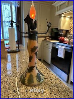 VINTAGE, ART NOUVEAU FRENCH ART GLASS LEGRAS Holly Cameo Glass TABLE LAMP