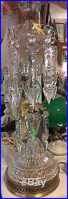 VINTAGE BEAUTY 1950s HOLLYWOOD REGENCY CRYSTAL LAMP With 14 CUT SPEAR PRISMS 24