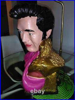 VINTAGE CHALKWARE ELVIS PRESLEY BUST STATUE Table Lamp HUGE Light Life-Size