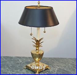VINTAGE FRENCH BOUILLOTTE SOLID BRASS TABLE LAMP PINAPPLE DETAILING w SHADE