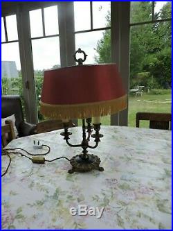 VINTAGE FRENCH BOUILLOTTE TRIPLE BRASS TABLE LAMP AND SHADE 2 available
