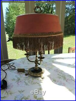 VINTAGE FRENCH BOUILLOTTE TRIPLE BRASS TABLE LAMP AND SHADE 2 available