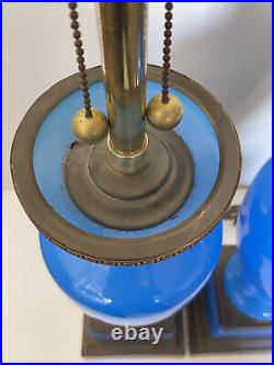 VINTAGE FRENCH OPALINE BLUE GLASS MARBRO LAMPS ANTIQUE MURANO MODERN NOUVEAU 50s