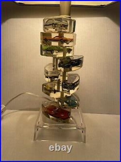 VINTAGE Lucite Matchbox/Hot Wheels Like Cars Table Lamp 1980 Highly Collectible