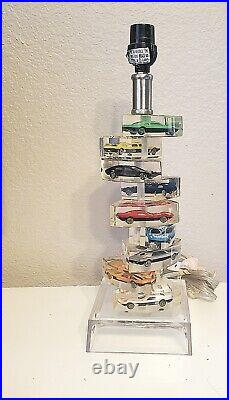VINTAGE Lucite Matchbox/Hot Wheels Like Cars Table Lamp 1980s RARE