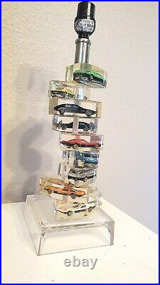 VINTAGE Lucite Matchbox/Hot Wheels Like Cars Table Lamp 1980s RARE